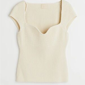H&M Cream Ribbed Knit Sweetheart Neck Fitted Top Size Large NWOT